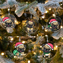 Load image into Gallery viewer, Merry Santa Hat Pug Christmas Tree Ornaments - 5 Designs Bundle-Christmas Ornament-Christmas, Pug-11