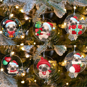Merry Pug Christmas Tree Ornaments - 6 Designs Bundle-Christmas Ornament-Christmas, Pug-12