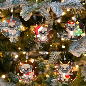 Merry Fawn Pug Christmas Tree Ornaments - 5 Designs Bundle-Christmas Ornament-Christmas, Pug-11