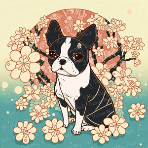 Cherry Blossom Charm Boston Terrier Wall Art Poster-Art-Boston Terrier, Dog Art, Home Decor, Poster-1