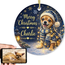 Load image into Gallery viewer, Chihuahua Christmas Ornament - Cozy Winter Pet Portrait Design - Personalize with Photo and Name-Christmas Ornament-Christmas,Christmas Ornament,Personalize Artwork-1