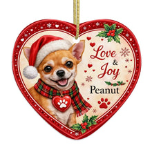 Load image into Gallery viewer, Chihuahua Christmas Ornament - Love &amp; Joy Heart Shaped Portrait - Personalized with Name-Christmas Ornament-Chihuahua,Christmas,Personalize Artwork-4