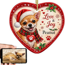 Load image into Gallery viewer, Chihuahua Christmas Ornament - Love &amp; Joy Heart Shaped Portrait - Personalized with Name-Christmas Ornament-Chihuahua,Christmas,Personalize Artwork-1