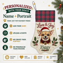 Load image into Gallery viewer, Chihuahua Christmas Stocking - Holly &amp; Tartan Portrait - Personalize with Photo and Name-Christmas Ornament-Christmas,Christmas Stocking,Personalize Artwork-2