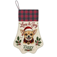 Load image into Gallery viewer, Chihuahua Christmas Stocking - Holly &amp; Tartan Portrait - Personalize with Photo and Name-Christmas Ornament-Christmas,Christmas Stocking,Personalize Artwork-3