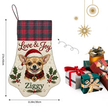 Load image into Gallery viewer, Chihuahua Christmas Stocking - Holly &amp; Tartan Portrait - Personalize with Photo and Name-Christmas Ornament-Christmas,Christmas Stocking,Personalize Artwork-4