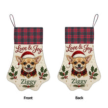 Load image into Gallery viewer, Chihuahua Christmas Stocking - Holly &amp; Tartan Portrait - Personalize with Photo and Name-Christmas Ornament-Christmas,Christmas Stocking,Personalize Artwork-5