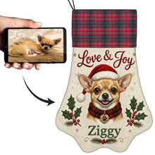 Load image into Gallery viewer, Chihuahua Christmas Stocking - Holly &amp; Tartan Portrait - Personalize with Photo and Name-Christmas Ornament-Christmas,Christmas Stocking,Personalize Artwork-1