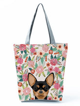 Load image into Gallery viewer, Image of a Chihuahua handbag in a most adorable Chihuahua in bloom design