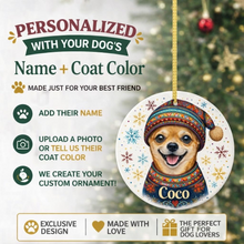 Load image into Gallery viewer, Chihuahua Ornament - Christmas Folk Art Design - Personalize with Photo and Name