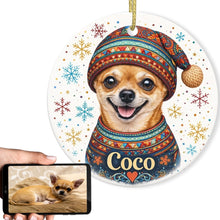 Load image into Gallery viewer, Chihuahua Ornament - Christmas Folk Art Design - Personalize with Photo and Name