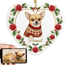 Load image into Gallery viewer, Chihuahua Ornament - Personalized Heart Shaped Christmas Rose Border - with Name-Christmas Ornament-Chihuahua,Christmas,Personalize Artwork-1
