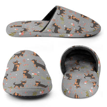 Load image into Gallery viewer, Chihuahua Slippers for Women - Flower Garden Black and Tan Chihuahua - Flannel-Accessories,Chihuahua,Dog Mom Gifts,Slippers-22