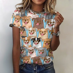 Happy Happy Chihuahuas All Over Print Women's Cotton T-Shirt - 5 Colors-Apparel-Apparel, Chihuahua, Shirt, T Shirt-Blue-2XS-4