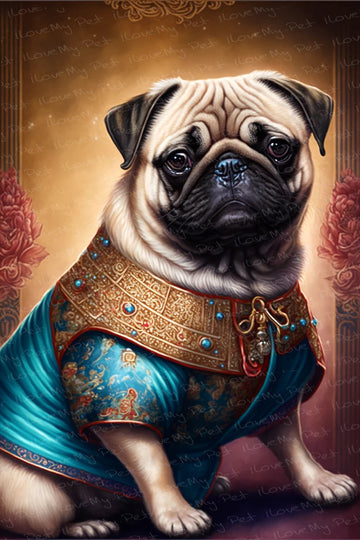 Chinese Aristocracy Fawn Pug Wall Art Poster