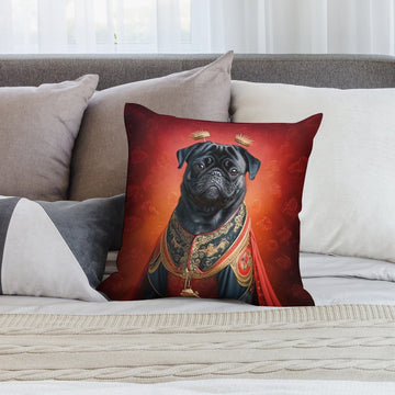 Chinese Emperor Black Pug Plush Pillow Case