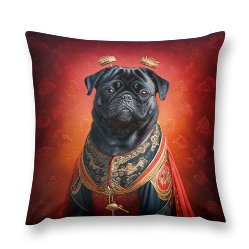 Chinese Emperor Black Pug Plush Pillow Case-Cushion Cover-Dog Dad Gifts, Dog Mom Gifts, Home Decor, Pillows, Pug - Black-6
