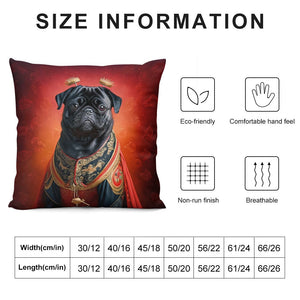 Chinese Emperor Black Pug Plush Pillow Case-Cushion Cover-Dog Dad Gifts, Dog Mom Gifts, Home Decor, Pillows, Pug - Black-12 "×12 "-White-1