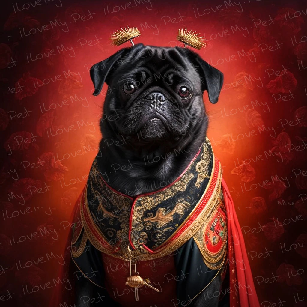 Chinese Emperor Black Pug Wall Art Poster