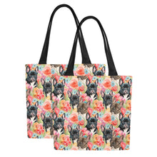 Load image into Gallery viewer, Chocolate and Black Frenchies in Bloom Large Canvas Tote Bags-2