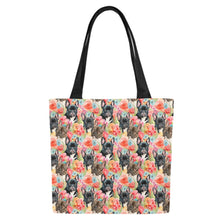 Load image into Gallery viewer, Chocolate and Black Frenchies in Bloom Large Canvas Tote Bags-7