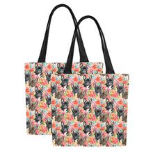 Load image into Gallery viewer, Chocolate and Black Frenchies in Bloom Large Canvas Tote Bags-9
