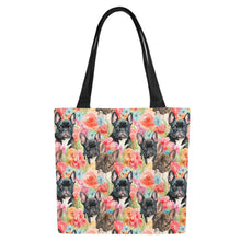 Load image into Gallery viewer, Chocolate and Black Frenchies in Bloom Large Canvas Tote Bags-White1-ONESIZE-1