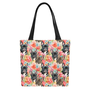 Chocolate and Black Frenchies in Bloom Large Canvas Tote Bags-White1-ONESIZE-1