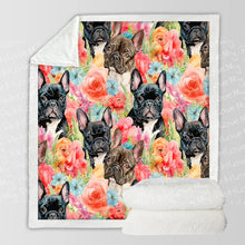 Load image into Gallery viewer, Chocolate and Black Frenchies in Bloom Soft Warm Fleece Blanket-Blanket-Blankets, French Bulldog, Home Decor-10