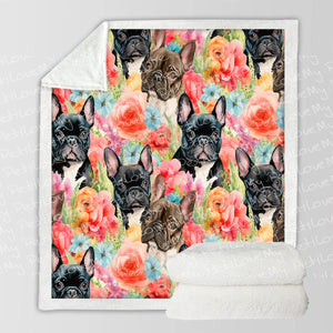 Chocolate and Black Frenchies in Bloom Soft Warm Fleece Blanket-Blanket-Blankets, French Bulldog, Home Decor-10