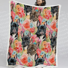 Load image into Gallery viewer, Chocolate and Black Frenchies in Bloom Soft Warm Fleece Blanket-Blanket-Blankets, French Bulldog, Home Decor-11
