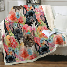 Load image into Gallery viewer, Chocolate and Black Frenchies in Bloom Soft Warm Fleece Blanket-Blanket-Blankets, French Bulldog, Home Decor-12