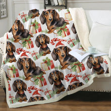 Load image into Gallery viewer, Chocolate and Tan Dachshund Holiday Merriment Christmas Blanket-Blanket-Blankets, Christmas, Dachshund, Home Decor-11