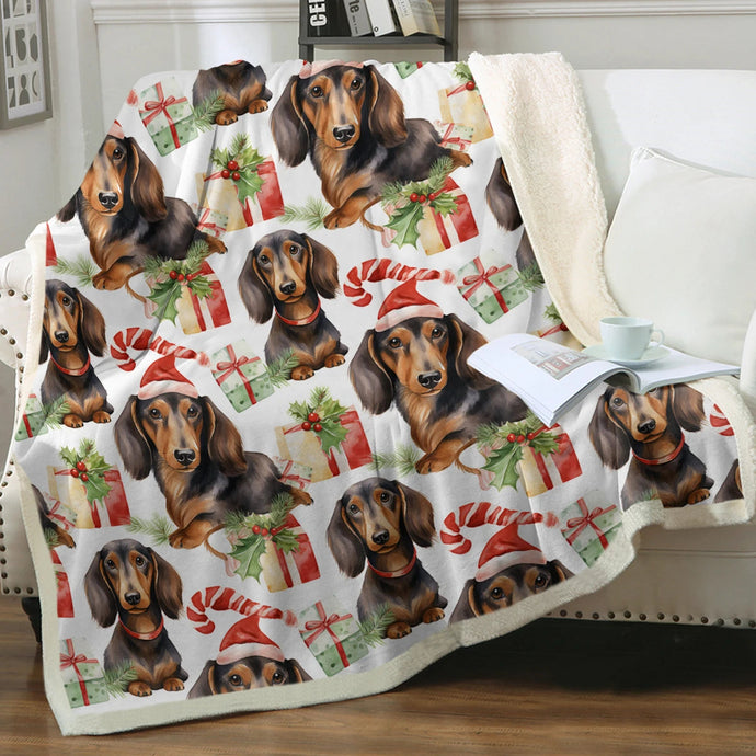 Chocolate and Tan Dachshund Holiday Merriment Christmas Blanket-Blanket-Blankets, Christmas, Dachshund, Home Decor-Small-1