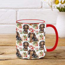 Load image into Gallery viewer, Chocolate and Tan Dachshund Holiday Merriment Christmas Coffee Mug-3