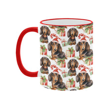 Load image into Gallery viewer, Chocolate and Tan Dachshund Holiday Merriment Christmas Coffee Mug-2