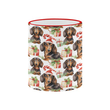 Load image into Gallery viewer, Chocolate and Tan Dachshund Holiday Merriment Christmas Coffee Mug-4