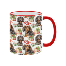 Load image into Gallery viewer, Chocolate and Tan Dachshund Holiday Merriment Christmas Coffee Mug-5