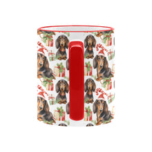 Load image into Gallery viewer, Chocolate and Tan Dachshund Holiday Merriment Christmas Coffee Mug-6