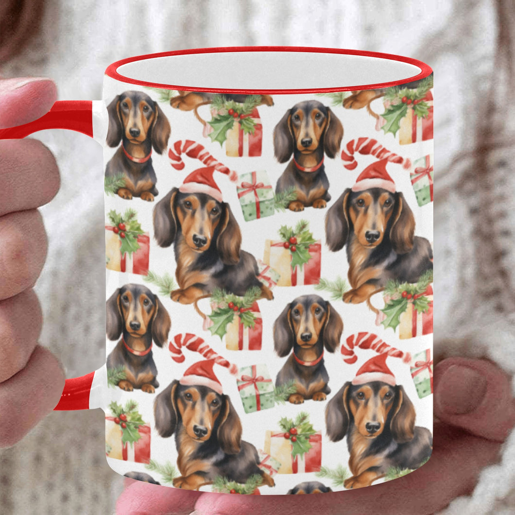 Chocolate and Tan Dachshund Holiday Merriment Christmas Coffee Mug-White5-ONE SIZE-1