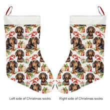 Load image into Gallery viewer, Chocolate and Tan Dachshund Holiday Merriment Christmas Stocking-Christmas Ornament-Christmas, Dachshund, Home Decor-26X42CM-White-2