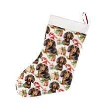 Load image into Gallery viewer, Chocolate and Tan Dachshund Holiday Merriment Christmas Stocking-Christmas Ornament-Christmas, Dachshund, Home Decor-26X42CM-White-1