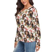 Load image into Gallery viewer, Chocolate and Tan Dachshund Holiday Women's V-Neck Christmas Sweater-Apparel-Apparel,Christmas,Dachshund,Dog Mom Gifts,Sweater,Sweatshirt-3