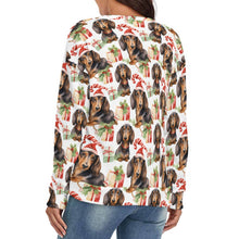 Load image into Gallery viewer, Chocolate and Tan Dachshund Holiday Women's V-Neck Christmas Sweater-Apparel-Apparel,Christmas,Dachshund,Dog Mom Gifts,Sweater,Sweatshirt-4