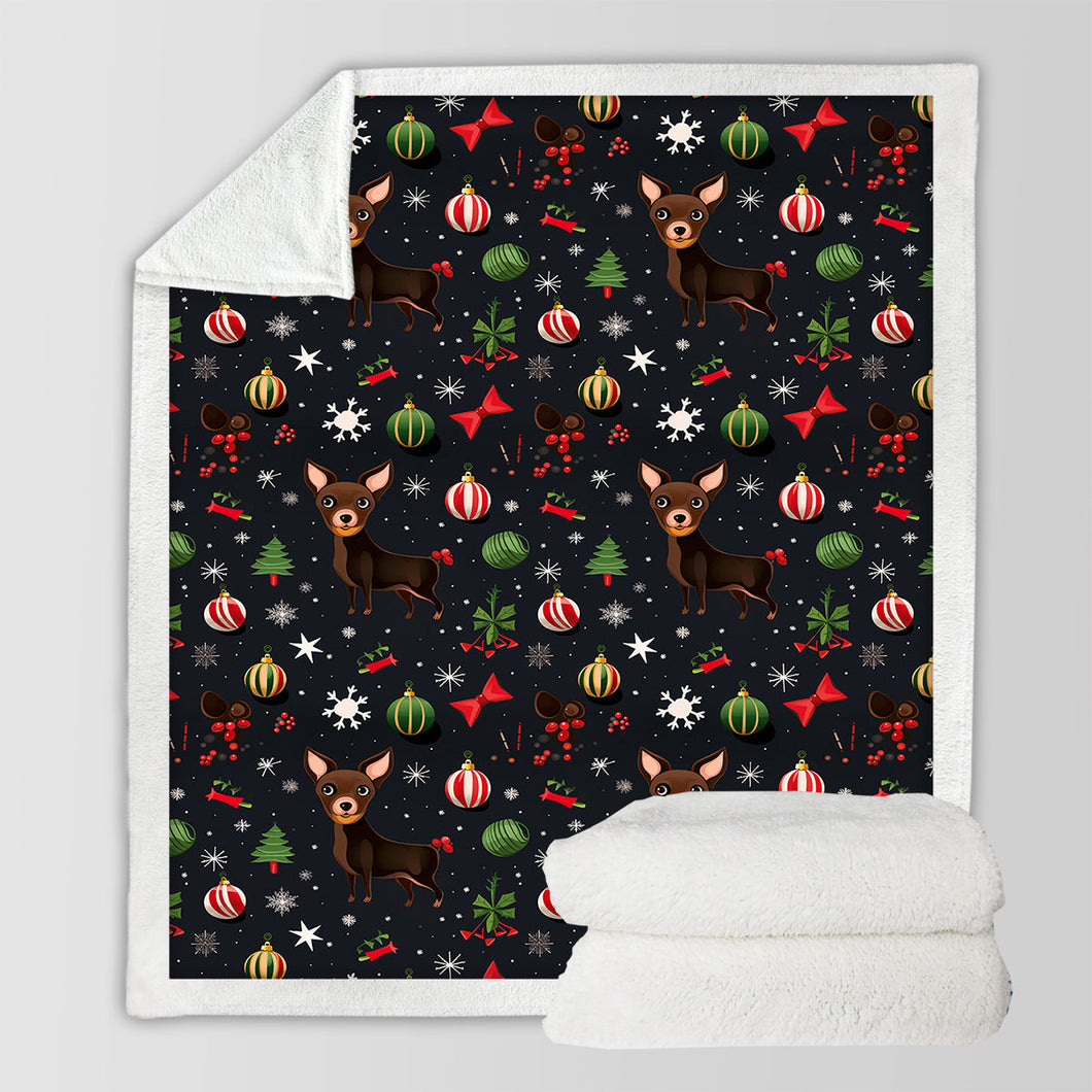 Chocolate Chihuahuas Christmas Charm Soft Warm Fleece Blanket-Blanket-Blankets, Chihuahua, Christmas, Dog Dad Gifts, Dog Mom Gifts, Home Decor-10