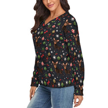 Load image into Gallery viewer, Chocolate Chihuahuas Festive Charm Women&#39;s V-Neck Christmas Sweater-Apparel-Apparel,Chihuahua,Christmas,Dog Mom Gifts,Sweater,Sweatshirt-3
