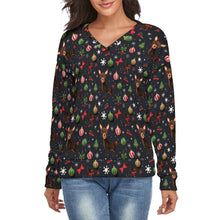 Load image into Gallery viewer, Chocolate Chihuahuas Festive Charm Women&#39;s V-Neck Christmas Sweater-Apparel-Apparel,Chihuahua,Christmas,Dog Mom Gifts,Sweater,Sweatshirt-S-2