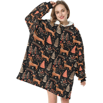 Chocolate Chocolate Tan Dachshund Winter Wonderland Christmas Blanket Hoodie One Size 360x