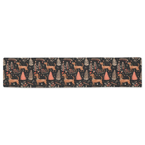 Chocolate / Chocolate-Tan Dachshund Winter Wonderland Christmas Decoration Table Runner-Home Decor-Christmas, Dachshund, Home Decor-White-ONE SIZE-1