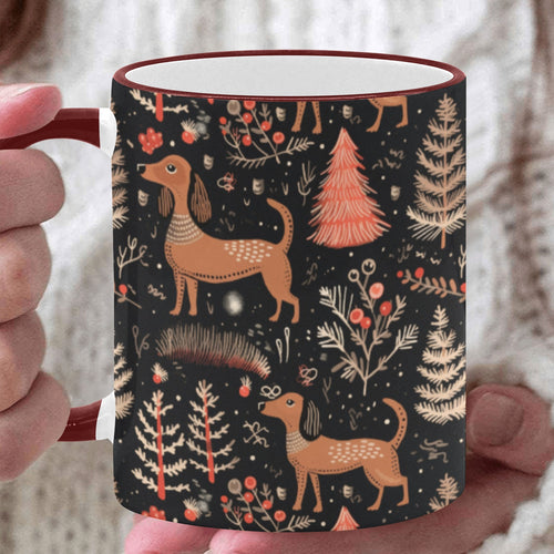 Chocolate / Chocolate-Tan Dachshund Winter Wonderland Christmas Mug-White3-ONE SIZE-1